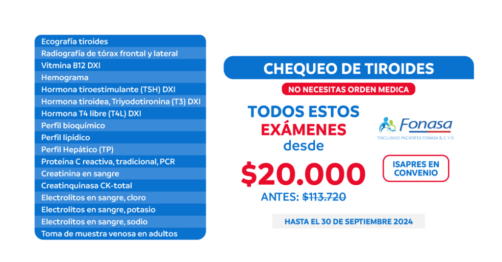 14 Exámanes de sangre + 1 Radiografia de Toráx + 1 ecografía de tiroides